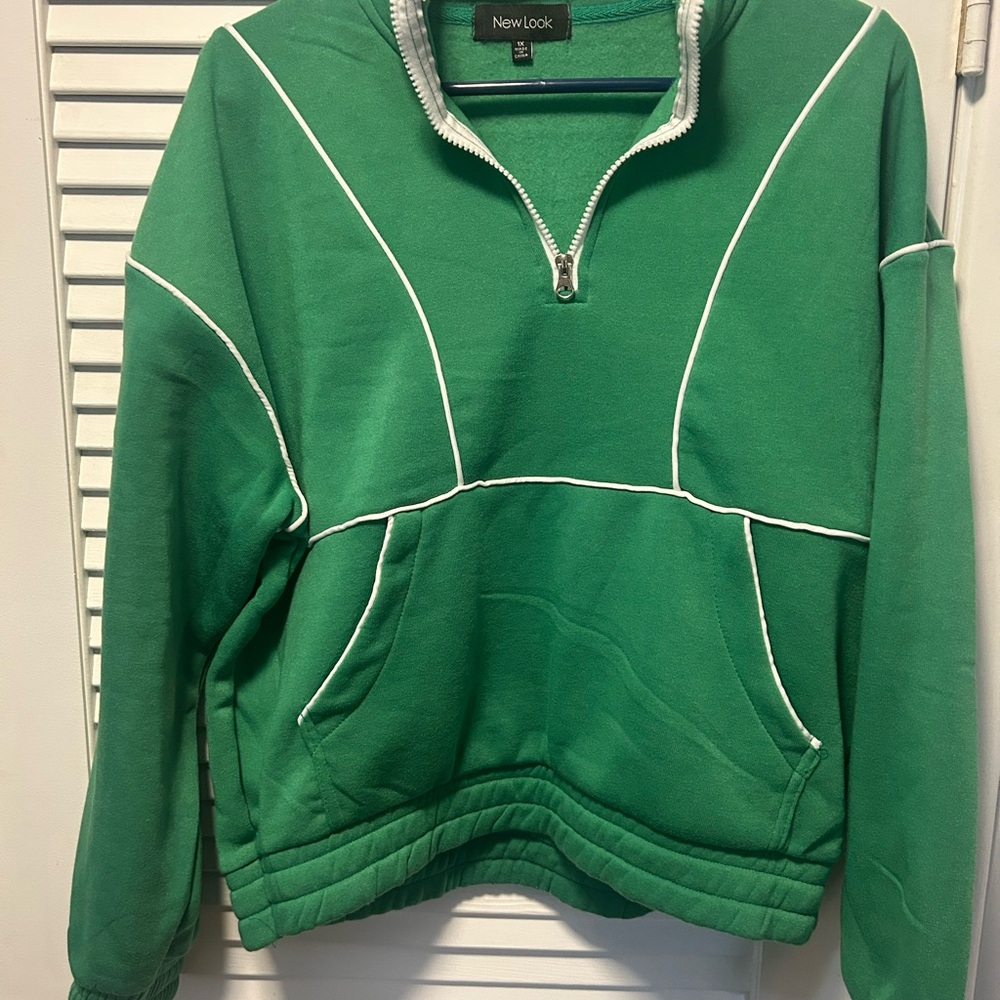New Look Men's Zip-Up Sweater in Green and White